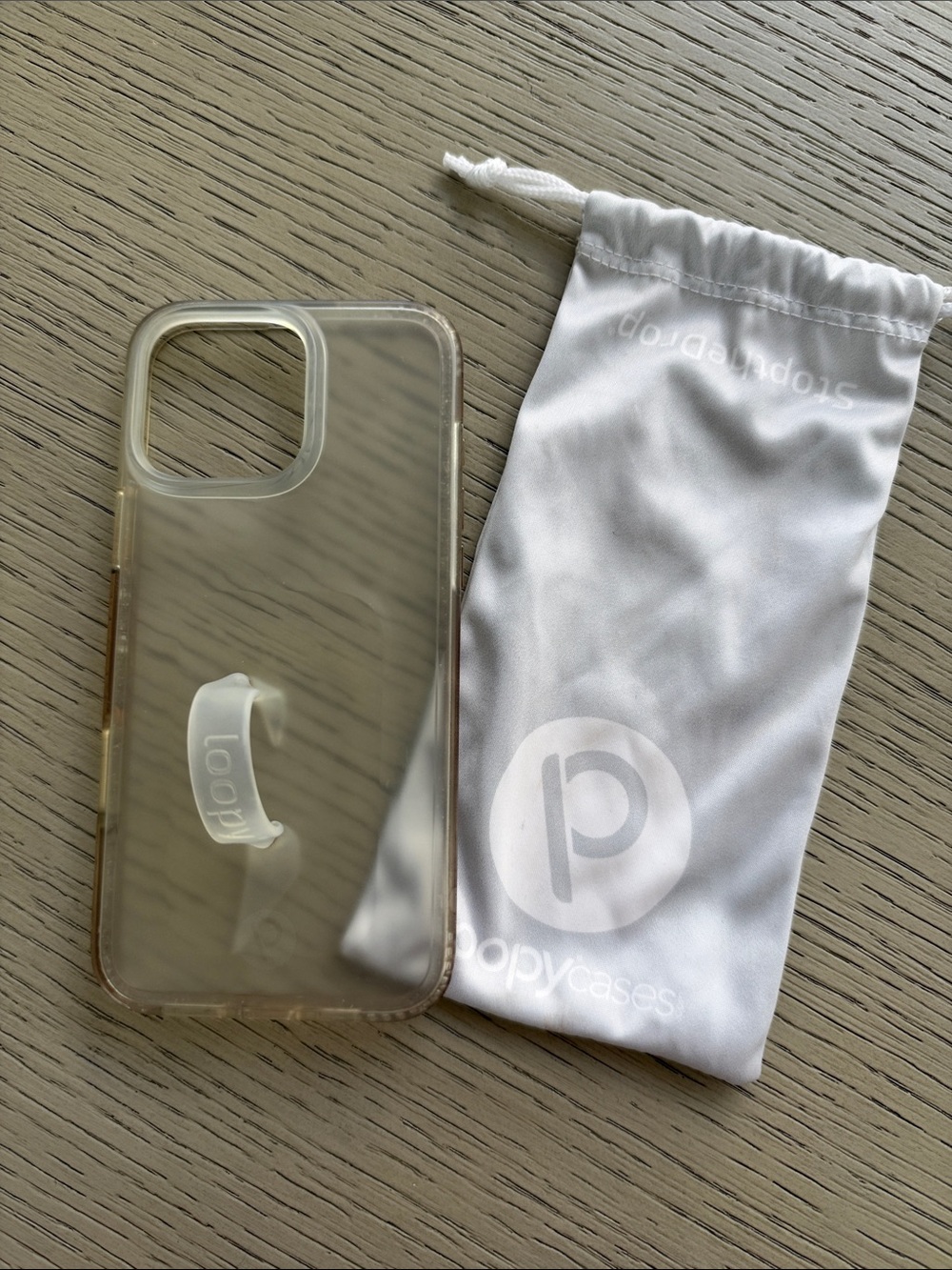 iPhone 16 ProMax Loopy Case Matte with White Loop and Pouch